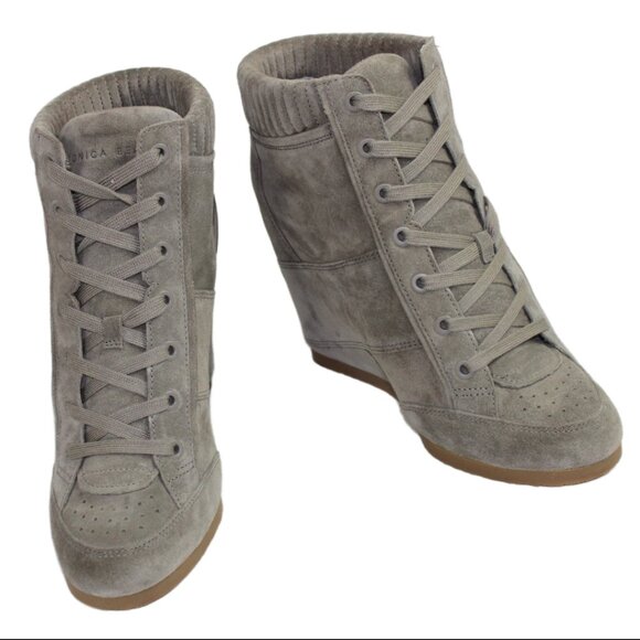 Veronica Beard Elissa Gray Suede Wedge Lace-Up Sneaker, Size 9 - Picture 6 of 9